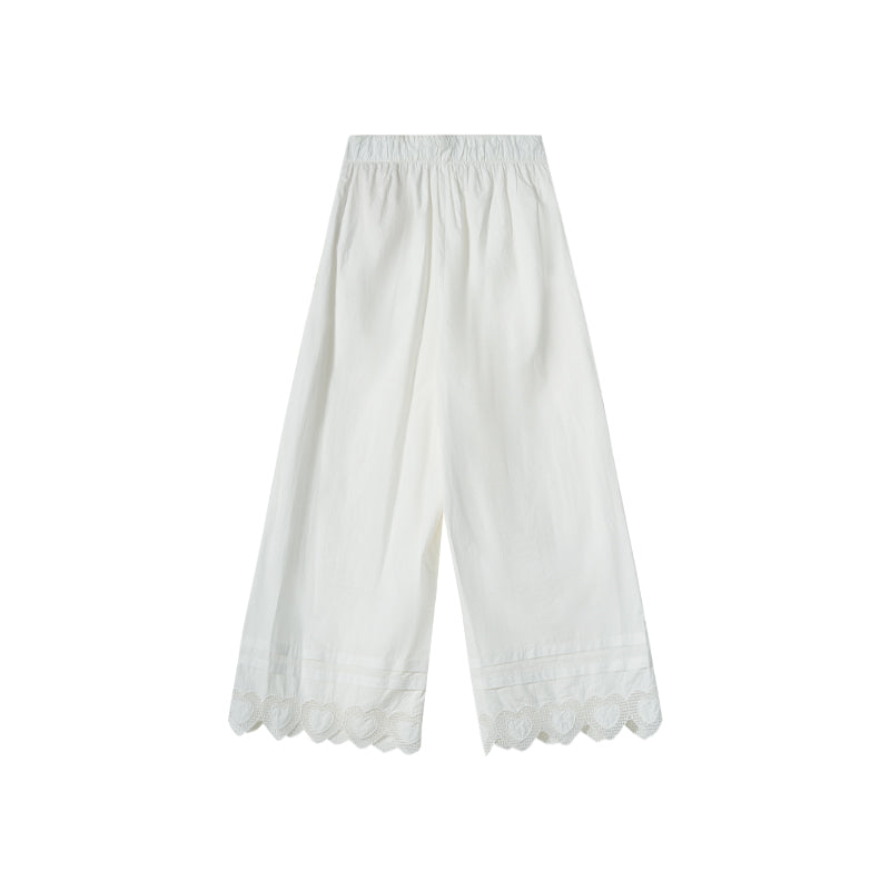 "Sweet Peach Pie" 120-Count High-Density Air-Washed Wide-Leg Pants with Heart Embroidery