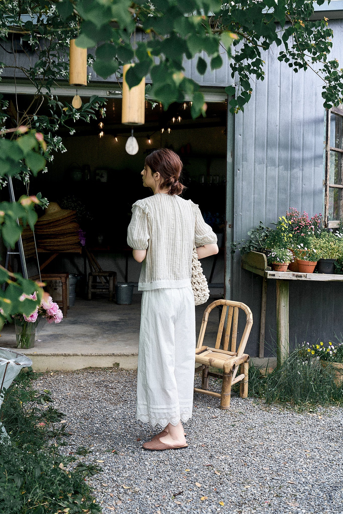 "Sweet Peach Pie" 120-Count High-Density Air-Washed Wide-Leg Pants with Heart Embroidery
