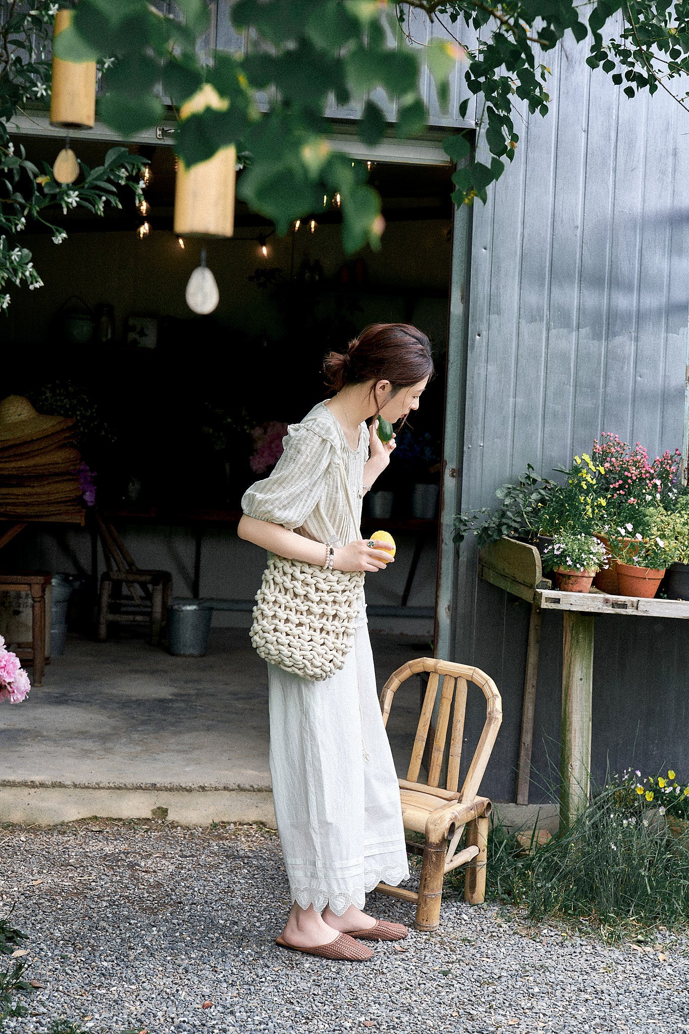 "Sweet Peach Pie" 120-Count High-Density Air-Washed Wide-Leg Pants with Heart Embroidery