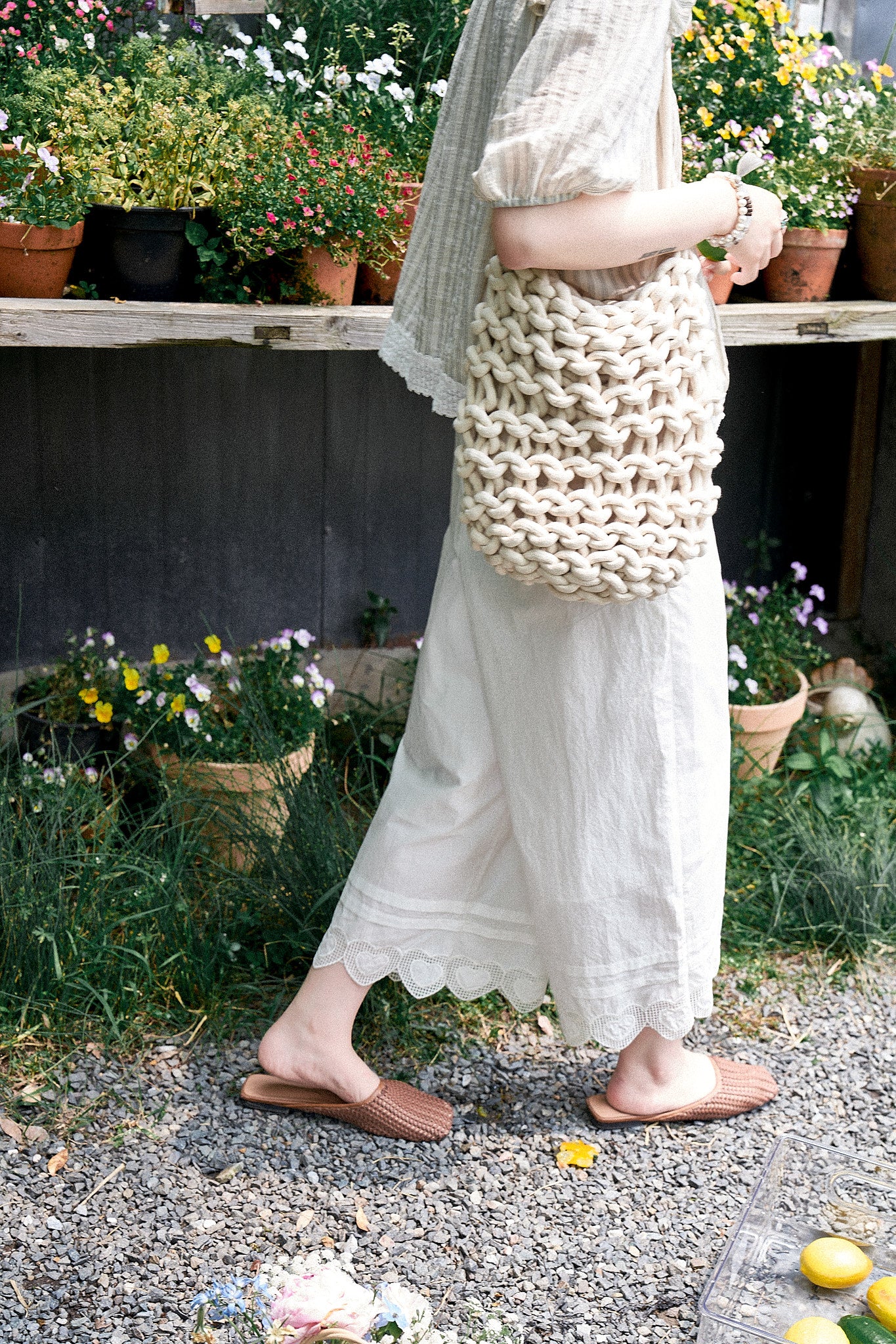 "Sweet Peach Pie" 120-Count High-Density Air-Washed Wide-Leg Pants with Heart Embroidery