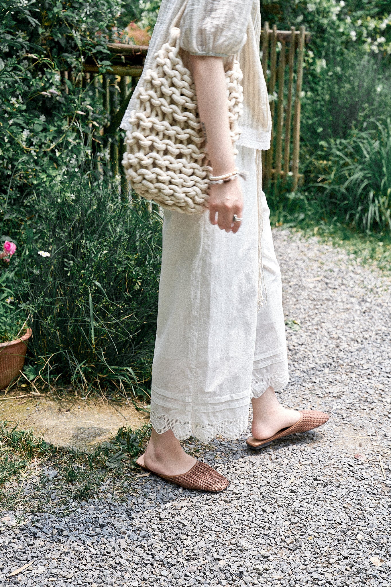 "Sweet Peach Pie" 120-Count High-Density Air-Washed Wide-Leg Pants with Heart Embroidery
