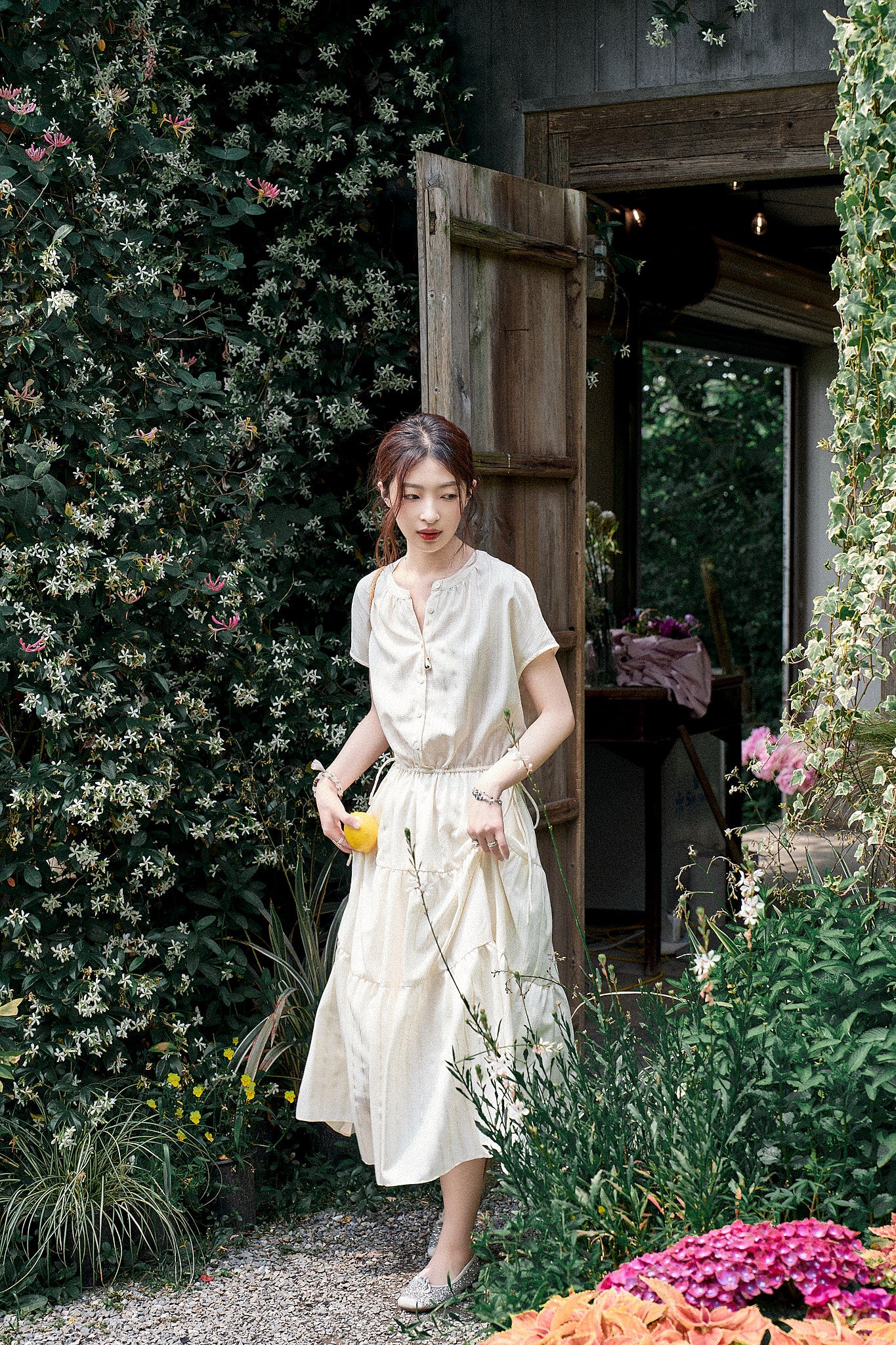 "White Chocolate Delights" High-Quality Tencel Waist-Tightening Striped Tiered Dress