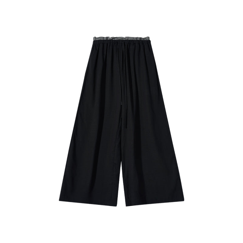 "Free Roaming" Tencel Linen Yamamoto-Style Black Wide-Leg Casual Straight Pants for Women