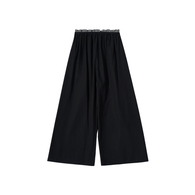 "Free Roaming" Tencel Linen Yamamoto-Style Black Wide-Leg Casual Straight Pants for Women