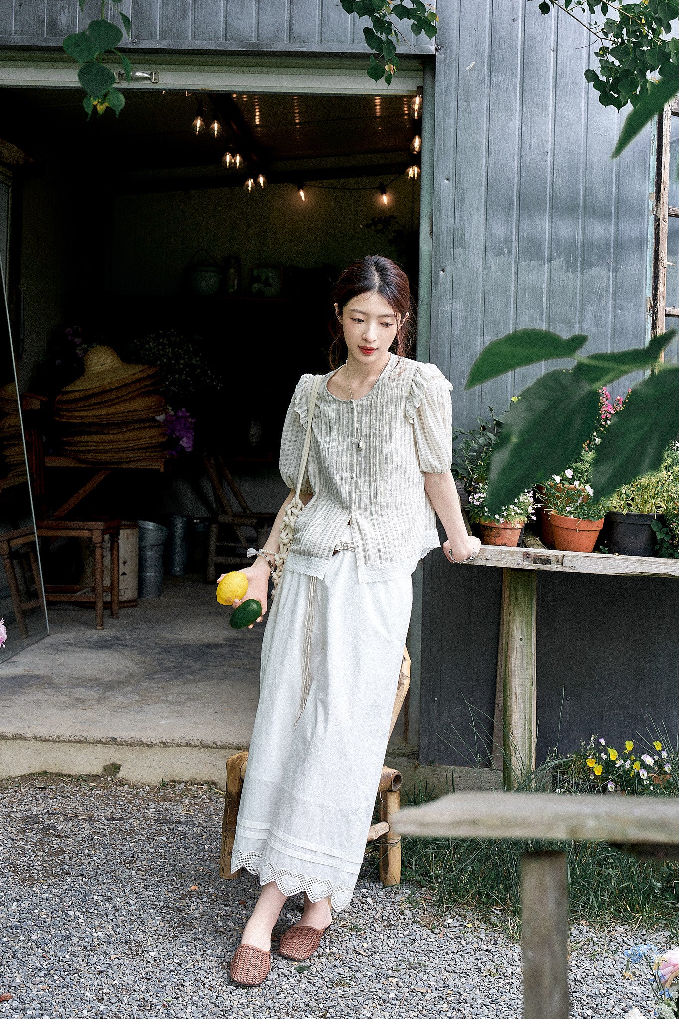 "Sweet Peach Pie" 120-Count High-Density Air-Washed Wide-Leg Pants with Heart Embroidery