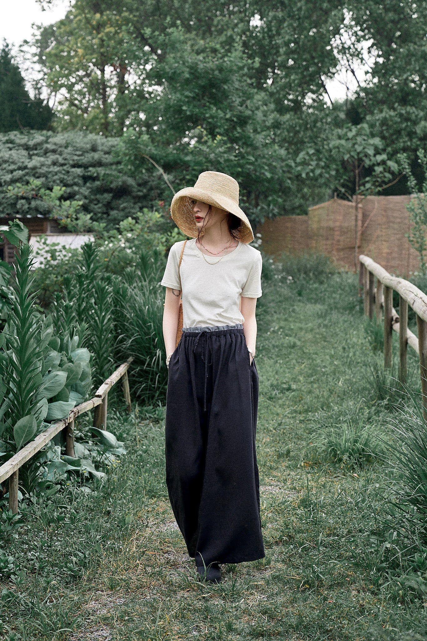 "Free Roaming" Tencel Linen Yamamoto-Style Black Wide-Leg Casual Straight Pants for Women