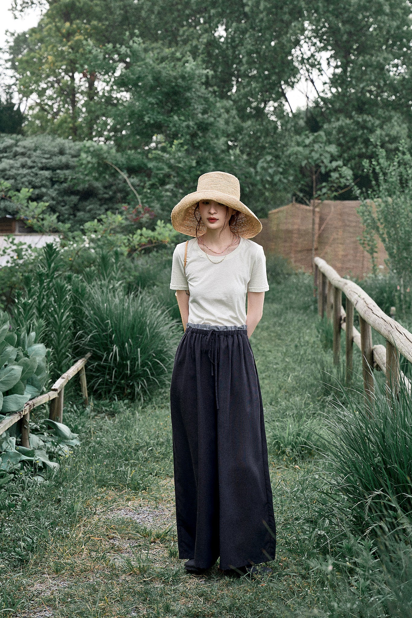 "Free Roaming" Tencel Linen Yamamoto-Style Black Wide-Leg Casual Straight Pants for Women